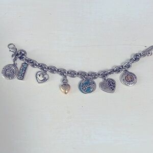 Vintage Brighton Silver/gold tone, enamel Hearts Peace Charm Bracelet